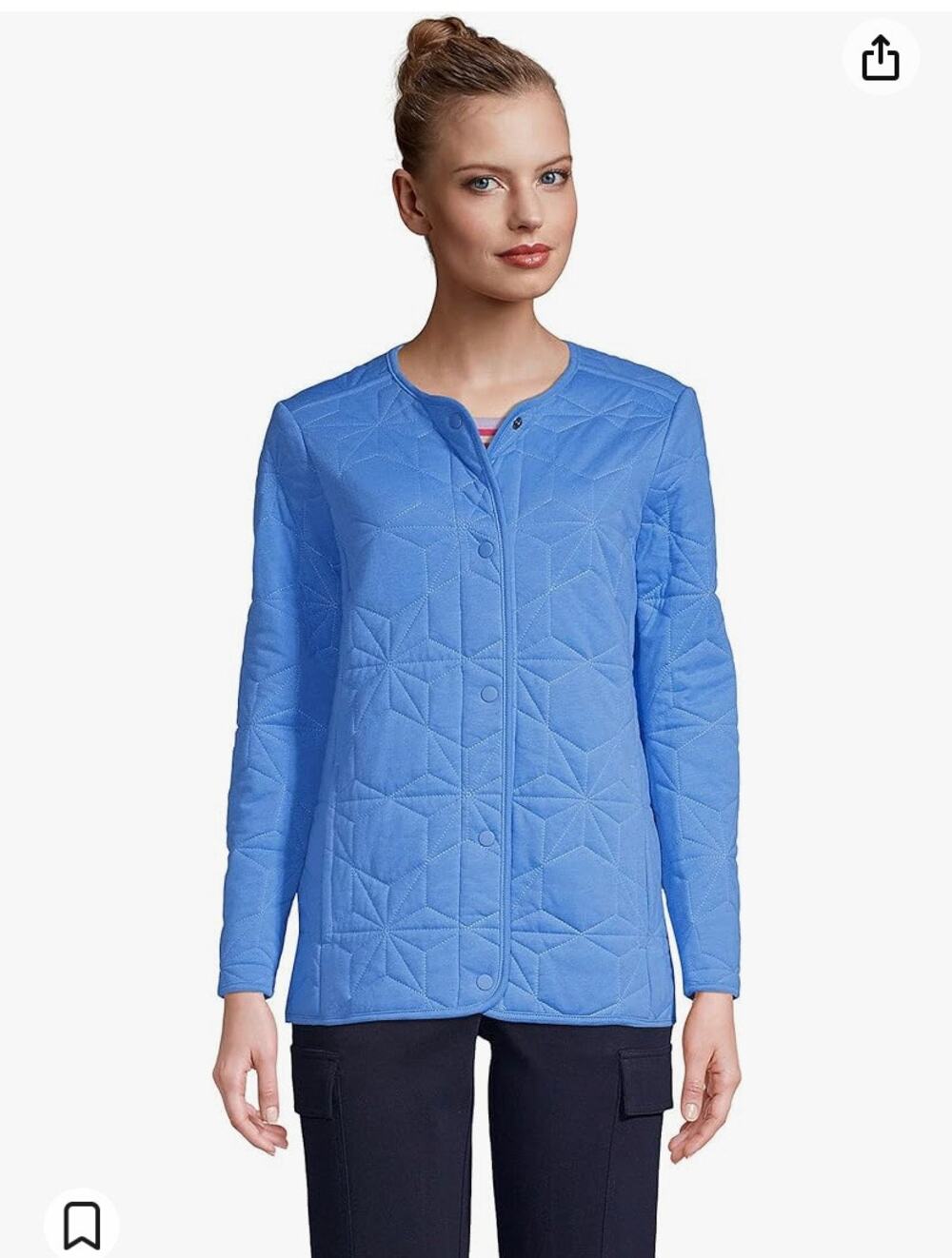 Lands’ End Periwinkle Blue Quilted Button Snap Coat Size Medium